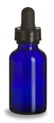 1oz Cobalt Blue Boston Round Glass Bottle w/Dropper - each