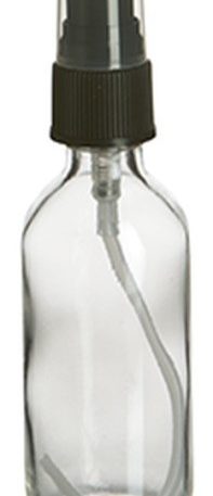 2oz Clear Boston Round Glass Bottle w/Black Atomizer - each