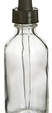 2oz Clear Boston Round Glass Bottle w/Dropper - each