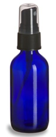 2oz Cobalt Blue Boston Round Glass Bottle w/ Black Atomizer - each