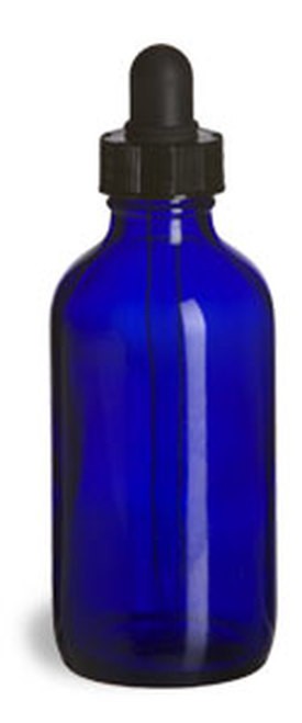 4oz Cobalt Blue Boston Round Glass Bottle w/Dropper - each