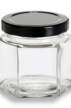 4 oz (120 ml) Squat Hexagon Glass Jar with Black Lid