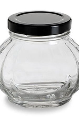 8 oz (225 ml) Faceted Glass Jar with Black Lid