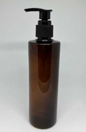 8oz Amber PET Cylinder Round Plastic Bottle w/Black Pump